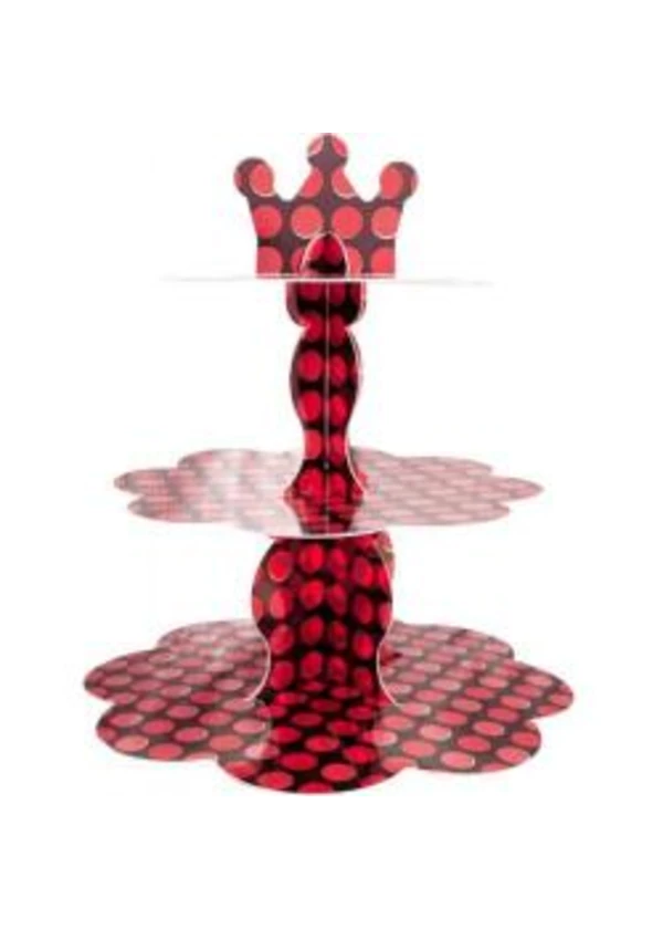 Metalize Kırmızı Puantiyeli Kek Standı