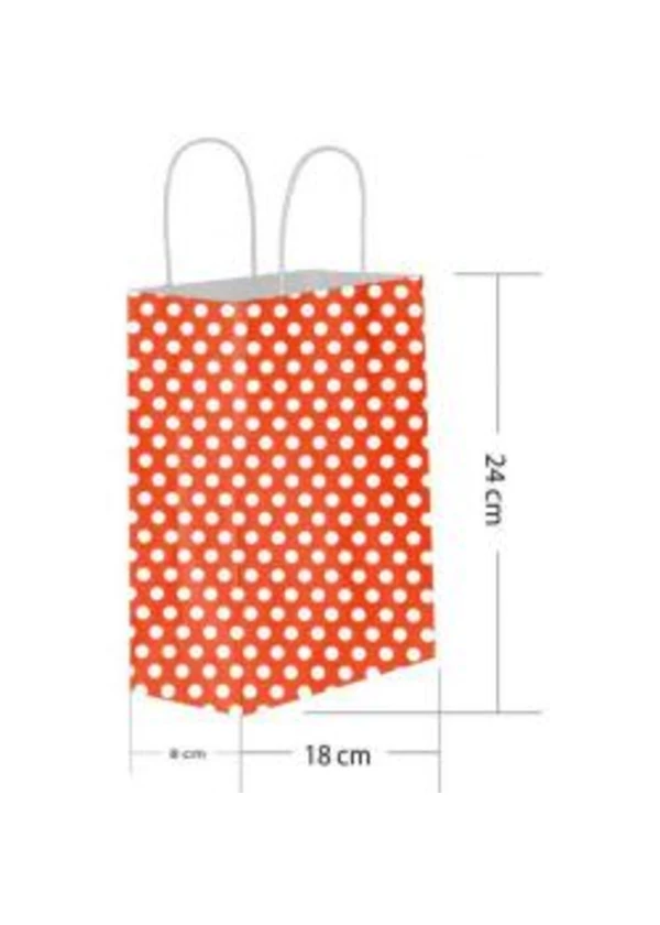 Kırmızı Puantiyeli Büküm Saplı Kağıt Çanta 18x24cm 25ad.