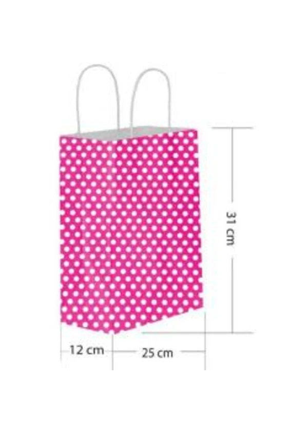 Fuşya Puantiyeli Büküm Saplı Kağıt Çanta 25x31cm 25ad.
