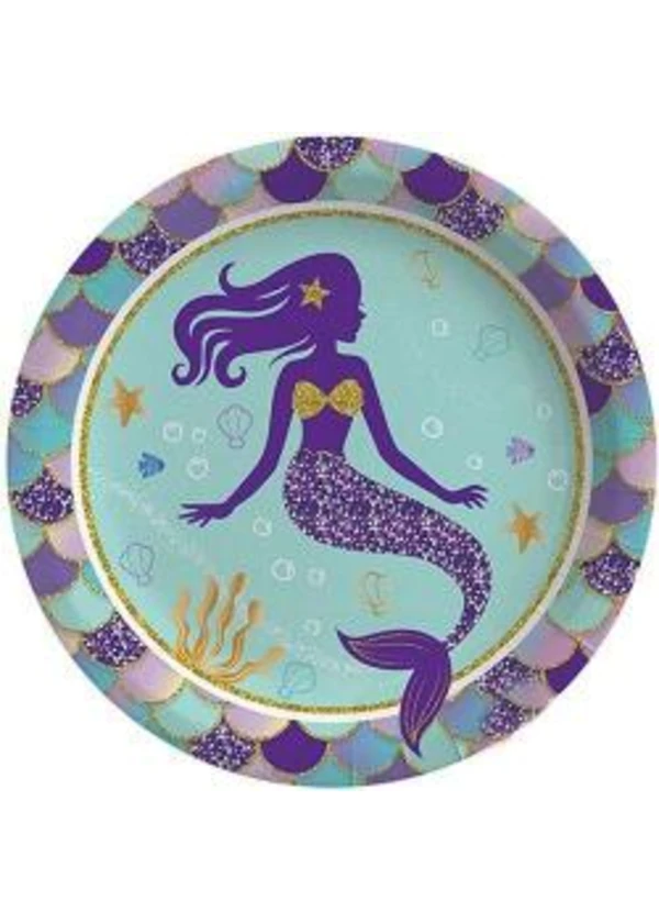 Pırıltılı Deniz Kızı Karton Tabak 8'li