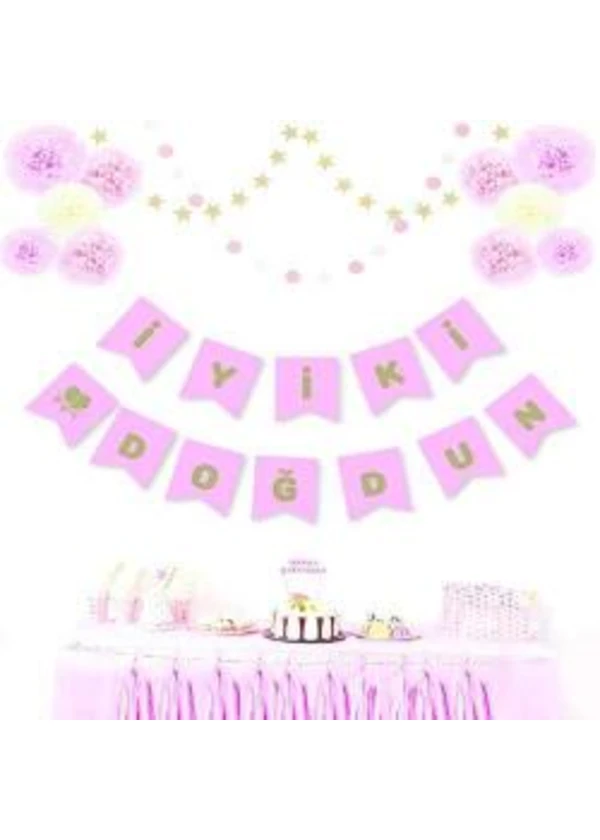 Pembe Altın İyi Ki Doğdun Harf Banner