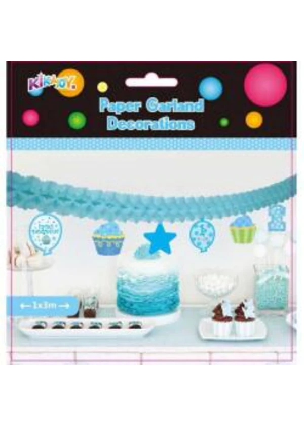 1 Yaş Temalı Mavi Kağıt Zincir Süs