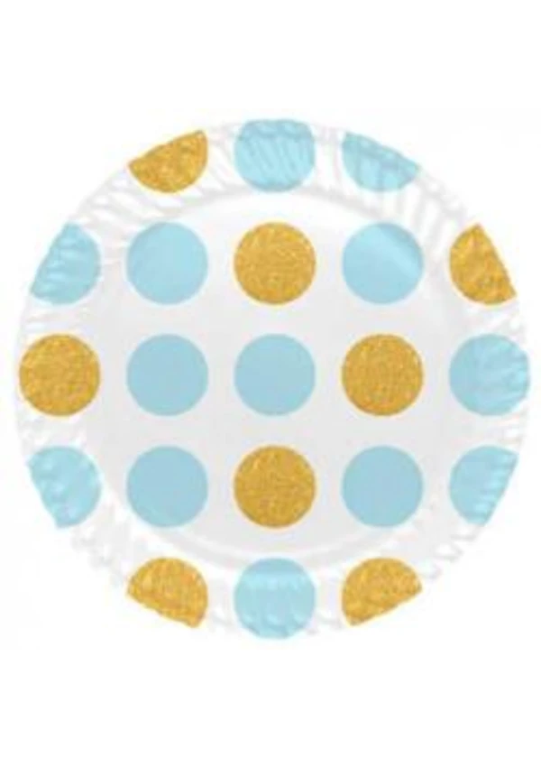 Açık Mavi Altın Puantiyeli Karton Tabak 8'li