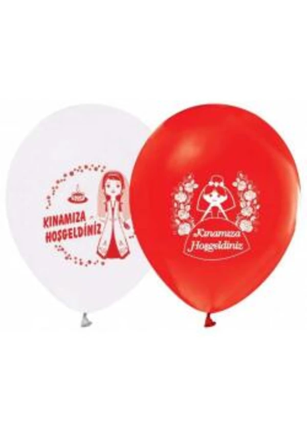 Kınamıza Hoşgeldiniz Baskılı Kırmızı Beyaz Balon 5'li Paket