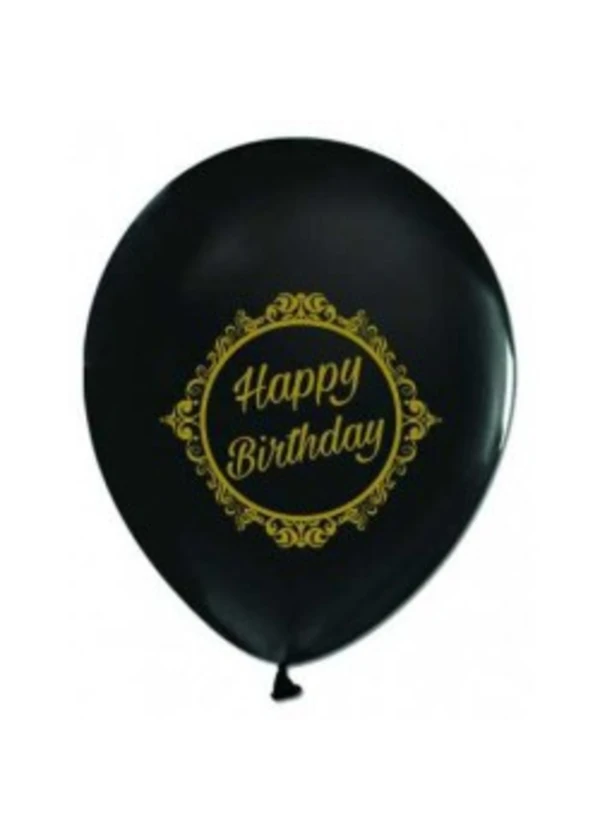 Altın Happy Birthday Baskılı Siyah Balon 5'li Paket