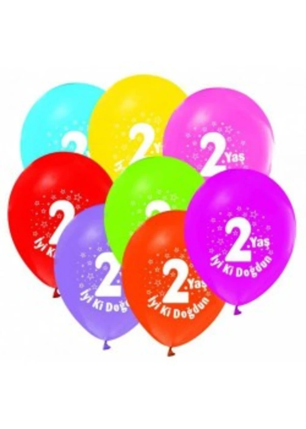 2 Yaş Baskılı Karışık Renk Balon 5'li Paket