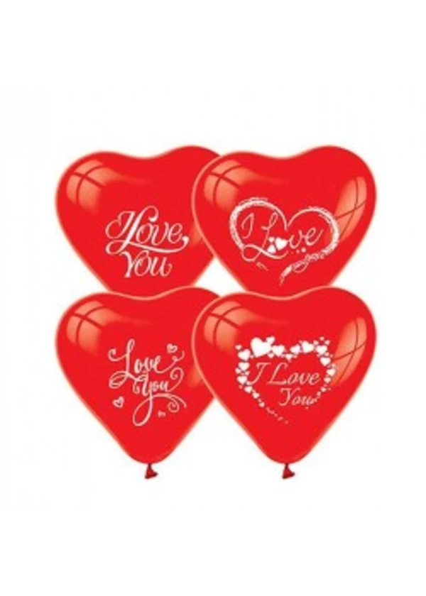 I Love You Baskılı Kırmızı Kalp Balon 5'li Paket