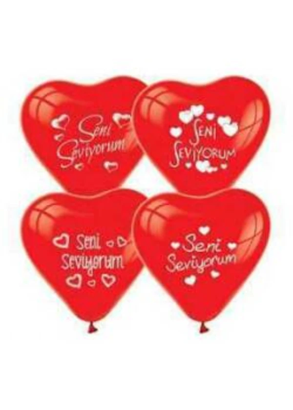 Kırmızı Kalp Balon Seni Seviyorum Baskılı 5'li Paket