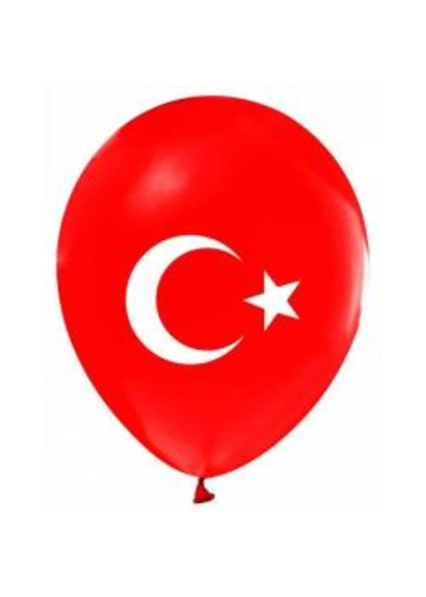 Beyaz Ay Yıldız Baskılı Kırmızı Balon 100'lü Paket