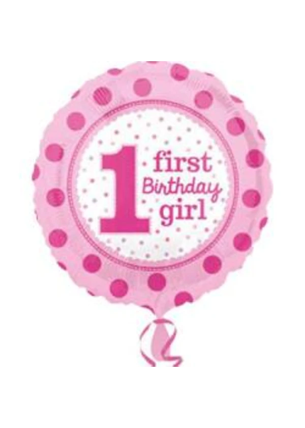 1 Yaş Kız Puantiyeli Folyo Balon 43cm