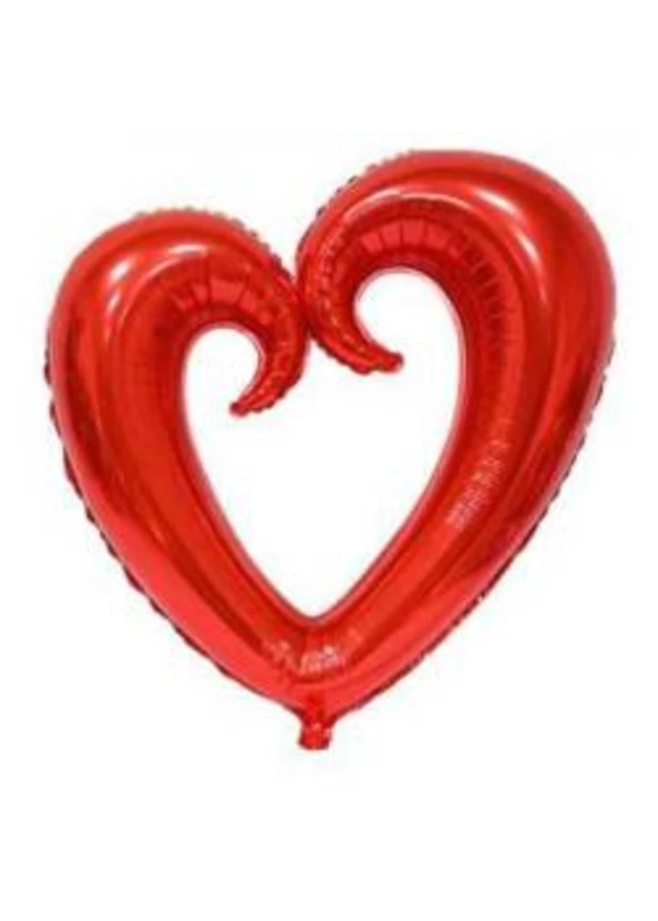 Kıvrımlı İçi Boş Kırmızı Kalp Folyo Balon 100cm