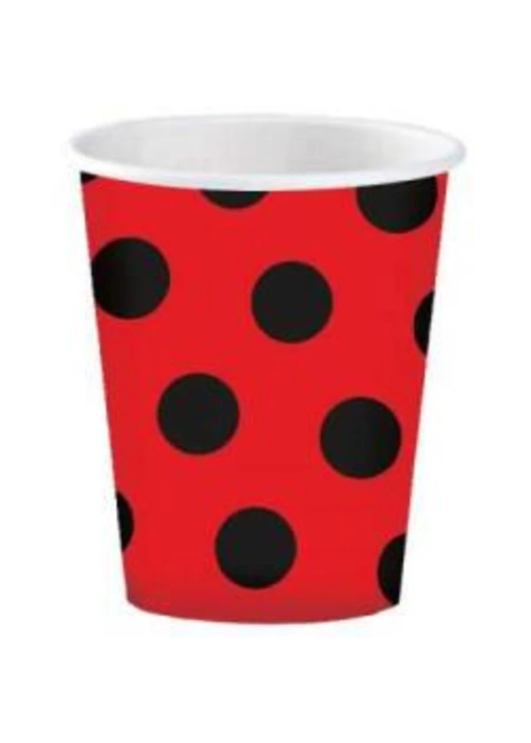 Siyah Puantiyeli Kırmızı Karton Bardak 8'li