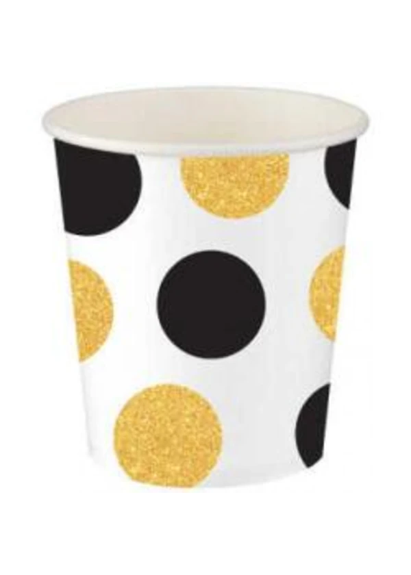 Altın Siyah Puantiyeli Karton Bardak 8'li