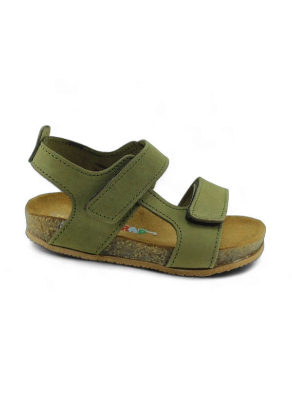 Haki Yeşil Deri ve Ortopedik Bebek Sandalet