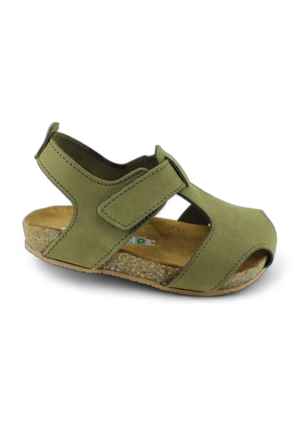 Haki Yeşil Deri ve Ortopedik Bebek Sandalet