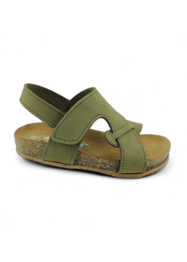 Haki Yeşil Deri ve Ortopedik Çocuk Sandalet