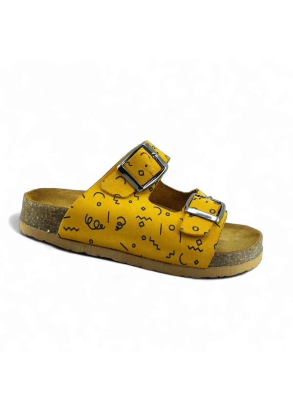 Hardal Baskılı Deri ve Ortopedik Çocuk Sandalet Terlik