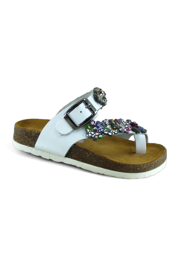 Beyaz Deri ve Ortopedik Çocuk Parmak Arası Sandalet Terlik