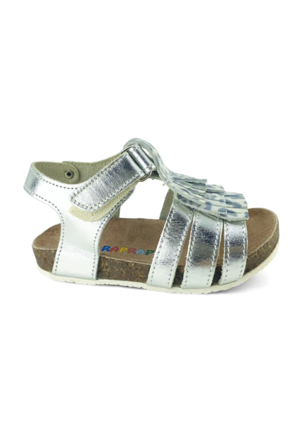 Gümüş Baskılı Deri ve Ortopedik Çocuk Sandalet