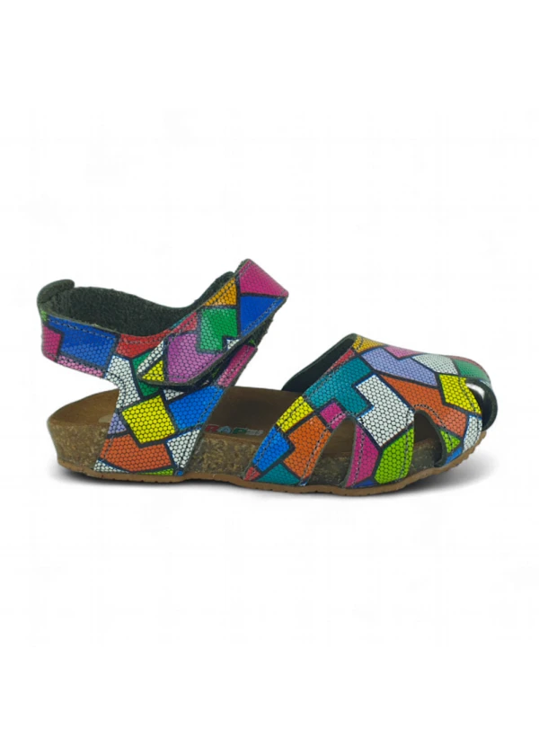 Renkli Baskılı Deri ve Ortopedik Çocuk Sandalet