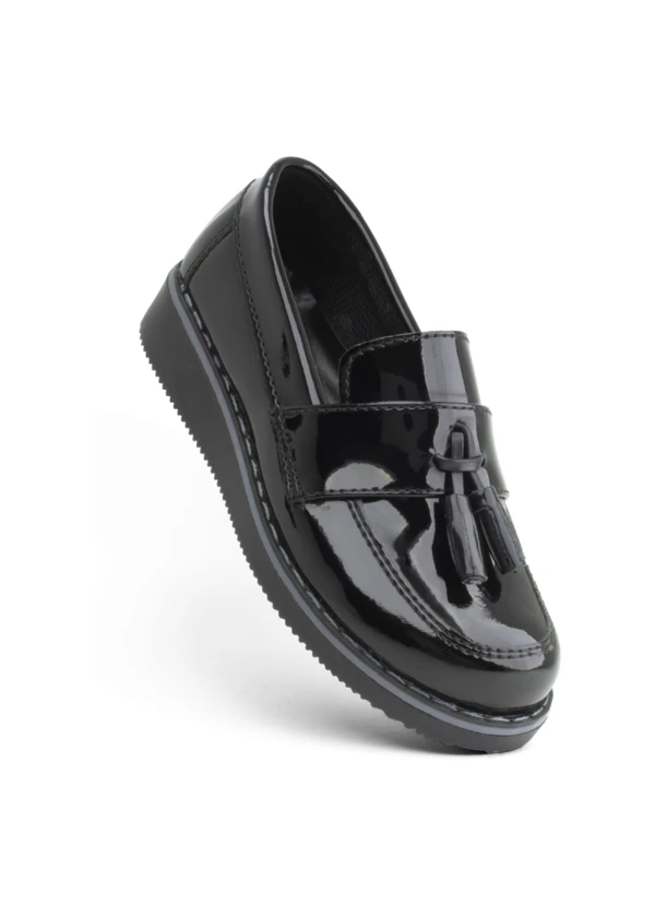 Siyah Rugan  Ortopedik Çocuk Klasik Makosen Ayakkabı