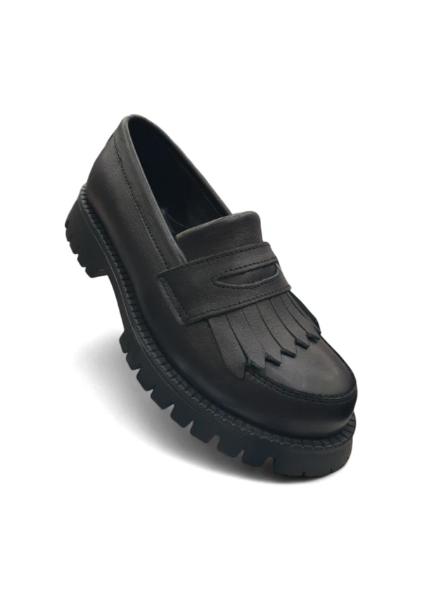 Siyah Tam Ortopedik Deri Çocuk Kolej Ayakkabısı