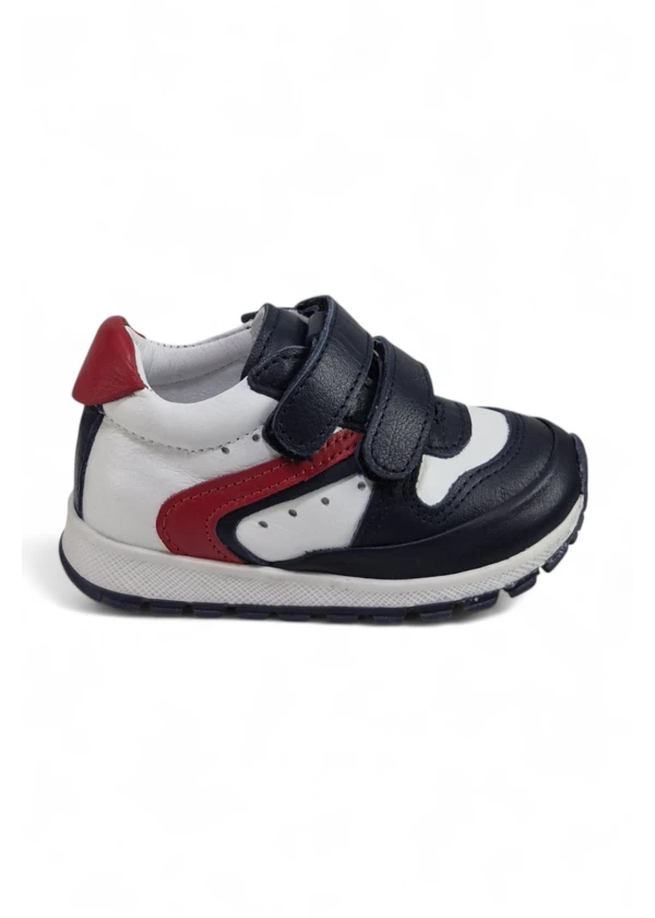 Siyah Hakiki Deri Tam Ortopedik Çift Cırtlı Bebek Spor Ayakkabı