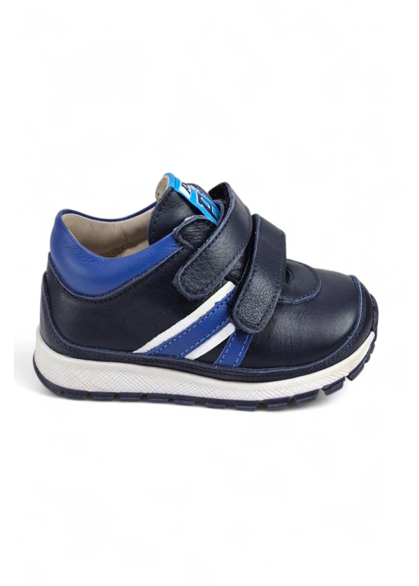 Lacivert Hakiki Deri Tam Ortopedik Çift Cırtlı Bebek Spor Ayakkabı