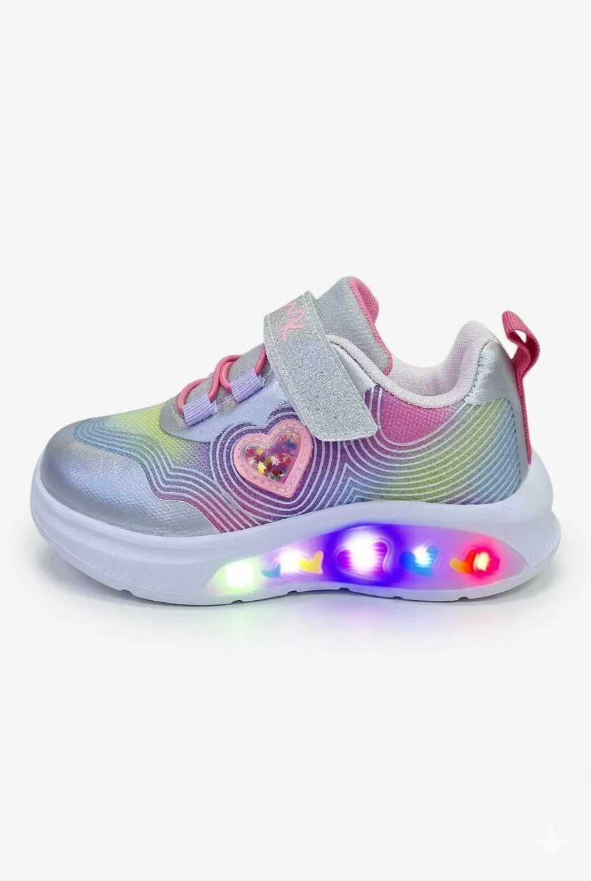 Gümüş Yarı Ortopedik Işıklı  Kız Çocuk Spor Ayakkabı