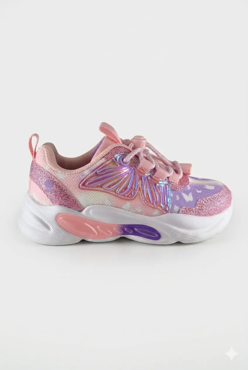 Kelebek Desenli Simli Çocuk Ayakkabı